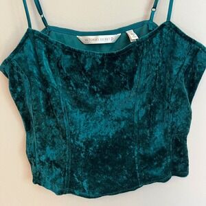 Victorias Secret Emerald Green Crushed Velvet Corset Camisole Crop Top M Renfair